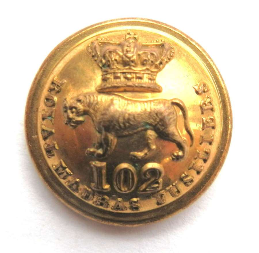 102 Royal Madras Fusiliers Officers Gilt Button.