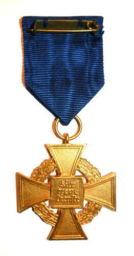 Gold 40 Years Faithful Service Medal. Maker marked No.1